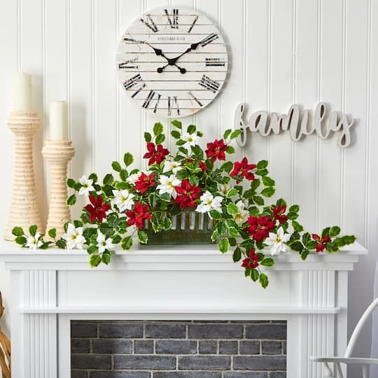 39” Poinsettia & Variegated Holly Artificial Plant In Decorative Planter 6 39” Poinsettia & Variegated Holly Artificial Plant In Decorative Planter - Image 4