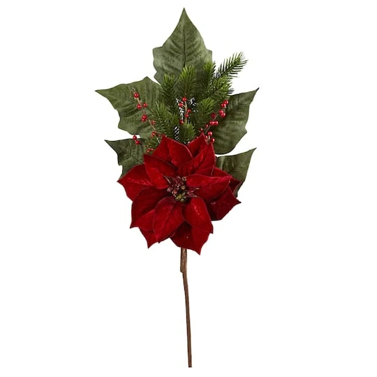 31” Poinsettia, Berries & Pine Artificial Flower Bundle Set, 3ct. 4 31” Poinsettia, Berries & Pine Artificial Flower Bundle Set, 3ct. - Image 2