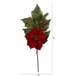 31” Poinsettia, Berries & Pine Artificial Flower Bundle Set, 3ct. 8 31” Poinsettia, Berries & Pine Artificial Flower Bundle Set, 3ct. -Northlight Shop D251256S 2