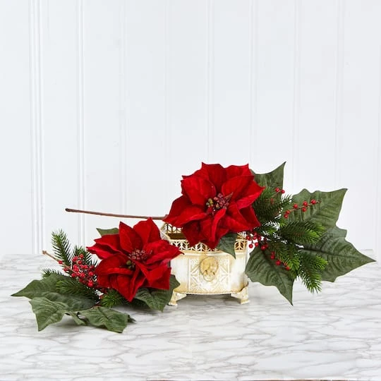31” Poinsettia, Berries & Pine Artificial Flower Bundle Set, 3ct. 6 31” Poinsettia, Berries & Pine Artificial Flower Bundle Set, 3ct. - Image 4