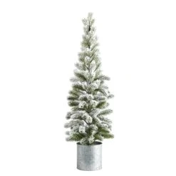3ft. Unlit Flocked Pine Artificial Christmas Tree In Tin Planter 7 3ft. Unlit Flocked Pine Artificial Christmas Tree In Tin Planter -Northlight Shop D251272S 1 1