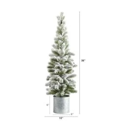 3ft. Unlit Flocked Pine Artificial Christmas Tree In Tin Planter 8 3ft. Unlit Flocked Pine Artificial Christmas Tree In Tin Planter -Northlight Shop D251272S 2
