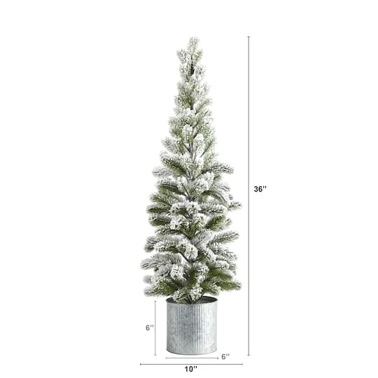 3ft. Unlit Flocked Pine Artificial Christmas Tree In Tin Planter 5 3ft. Unlit Flocked Pine Artificial Christmas Tree In Tin Planter - Image 3