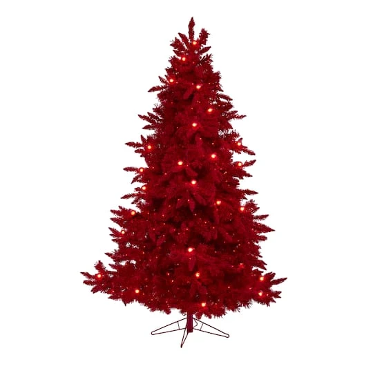 7ft. Pre-Lit Red Fraser Fir Artificial Christmas Tree, Red Lights 4 7ft. Pre-Lit Red Fraser Fir Artificial Christmas Tree, Red Lights - Image 2