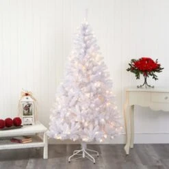 6ft. Pre-Lit White Artificial Christmas Tree, Clear LED Lights -Northlight Shop D251329S 7