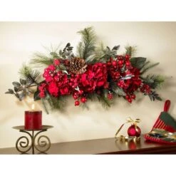 30" Red Holiday Hydrangea Swag -Northlight Shop D251353S 13