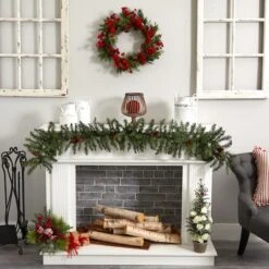 24" Plum Blossom Pine Wreath -Northlight Shop D251356S 14