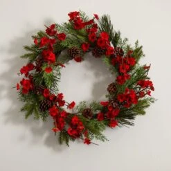 24" Plum Blossom Pine Wreath -Northlight Shop D251356S 15