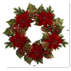 24" Poinsettia, Berry And Golden Pinecone Artificial Wreath 10 24" Poinsettia, Berry And Golden Pinecone Artificial Wreath -Northlight Shop D251358S 12