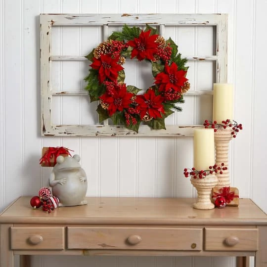 24" Poinsettia, Berry And Golden Pinecone Artificial Wreath 6 24" Poinsettia, Berry And Golden Pinecone Artificial Wreath - Image 4