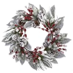 24" Snowy Magnolia Berry Wreath