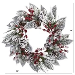 24" Snowy Magnolia Berry Wreath 10 24" Snowy Magnolia Berry Wreath -Northlight Shop D251361S 12
