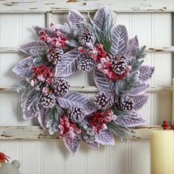 24" Snowy Magnolia Berry Wreath 12 24" Snowy Magnolia Berry Wreath -Northlight Shop D251361S 14