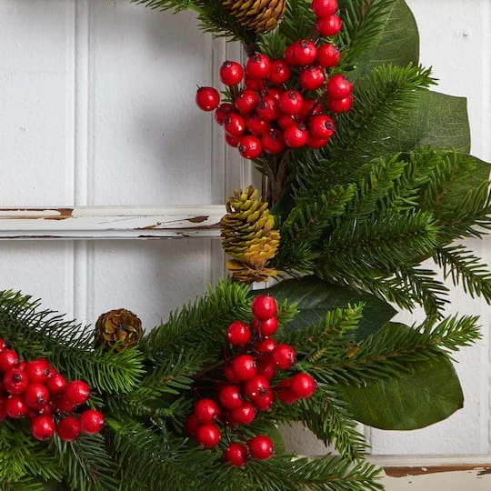 24" Magnolia Leaf, Berry & Pine Artificial Wreath 6 24" Magnolia Leaf, Berry & Pine Artificial Wreath - Image 4