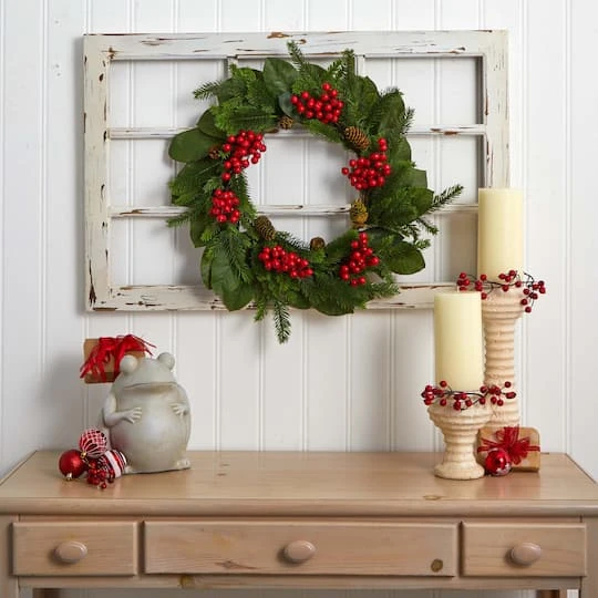 24" Magnolia Leaf, Berry & Pine Artificial Wreath 7 24" Magnolia Leaf, Berry & Pine Artificial Wreath - Image 5