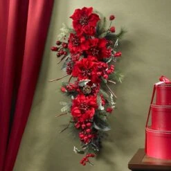 30" Red Poinsettia & Berry Teardrop 9 30" Red Poinsettia & Berry Teardrop -Northlight Shop D251364S 13