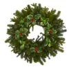 22" Pinecone & Holly Leaf Artificial Wreath -Northlight Shop D251380S 1