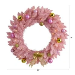 24" LED Pink Artificial Christmas Wreath With Ornaments -Northlight Shop D251392S 2