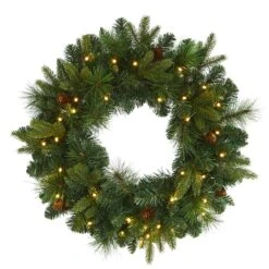 24" LED Mixed Pine Artificial Christmas Wreath 9 24" LED Mixed Pine Artificial Christmas Wreath -Northlight Shop D251394S 1 1