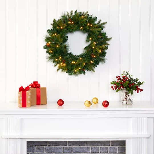 24" LED Mixed Pine Artificial Christmas Wreath 6 24" LED Mixed Pine Artificial Christmas Wreath - Image 4