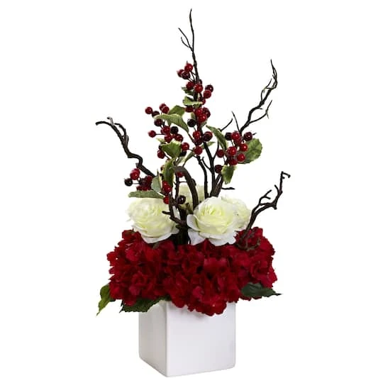 24" Potted Hydrangea, Rose & Berry Arrangement 3 24" Potted Hydrangea, Rose & Berry Arrangement