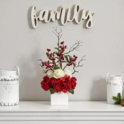 24" Potted Hydrangea, Rose & Berry Arrangement 10 24" Potted Hydrangea, Rose & Berry Arrangement -Northlight Shop D252171S 13