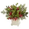 12" Potted Holiday Berry & Pine Artificial Arrangement -Northlight Shop D252172S 11