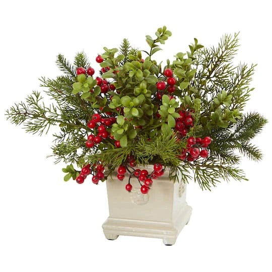 12" Potted Holiday Berry & Pine Artificial Arrangement 3 12" Potted Holiday Berry & Pine Artificial Arrangement