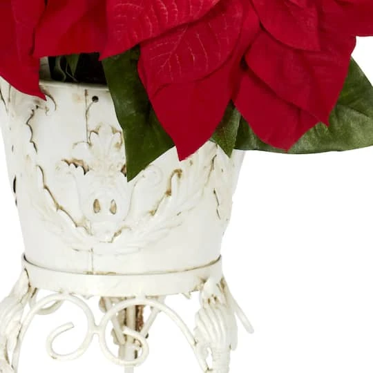 21" Potted Poinsettia With White Metal Planter 6 21" Potted Poinsettia With White Metal Planter - Image 4