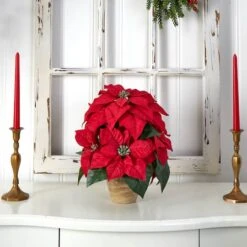 13" Potted Poinsettia With Ceramic Vase 12 13" Potted Poinsettia With Ceramic Vase -Northlight Shop D252178S 14