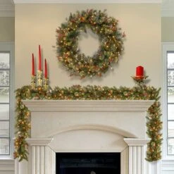 48" Pre-Lit Wintry Pine Wreath 11 48" Pre-Lit Wintry Pine Wreath -Northlight Shop D252293S 2