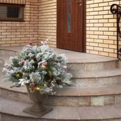 22" Snowy Bedford Urn Filler With Battery Operated LED Lights -Northlight Shop D252348S 2