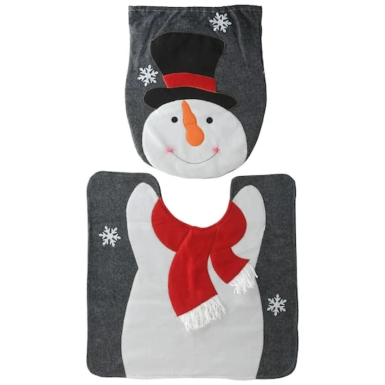 Holiday Snowman Bathroom Seat & Floor Cover Set 3 Holiday Snowman Bathroom Seat & Floor Cover Set