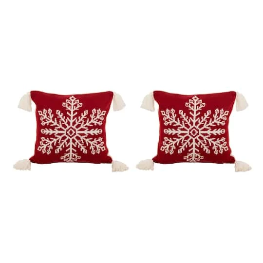 Glitzhome® Knitted Snowflake Red Pillow Covers, 2ct. 4 Glitzhome® Knitted Snowflake Red Pillow Covers, 2ct. - Image 2