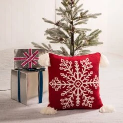 Glitzhome® Knitted Snowflake Red Pillow Covers, 2ct. 12 Glitzhome® Knitted Snowflake Red Pillow Covers, 2ct. -Northlight Shop D252901S 2