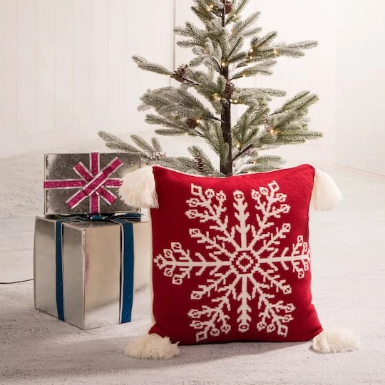 Glitzhome® Knitted Snowflake Red Pillow Covers, 2ct. 5 Glitzhome® Knitted Snowflake Red Pillow Covers, 2ct. - Image 3