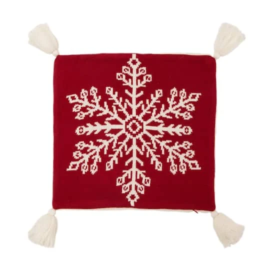 Glitzhome® Knitted Snowflake Red Pillow Covers, 2ct. 6 Glitzhome® Knitted Snowflake Red Pillow Covers, 2ct. - Image 4