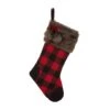 Glitzhome® 21" Fur Black & Red Buffalo Plaid Stocking 2 Glitzhome® 21" Fur Black & Red Buffalo Plaid Stocking -Northlight Shop D252954S 1