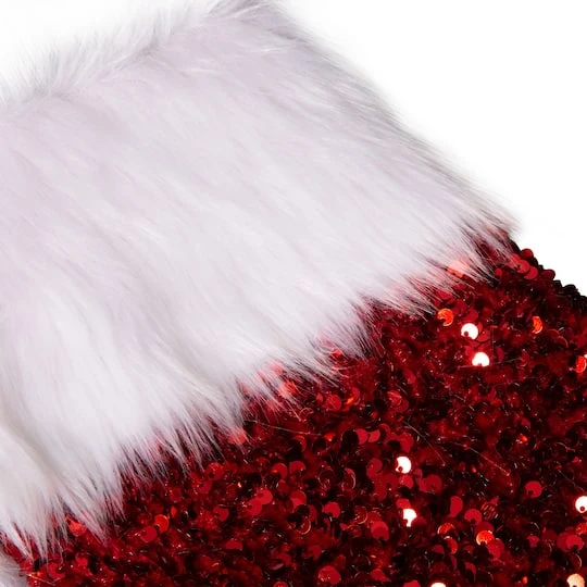 Glitzhome® 21" Red Sequin Christmas Stocking 6 Glitzhome® 21" Red Sequin Christmas Stocking - Image 4