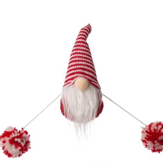 Glitzhome® 6ft. Red & White Fabric Christmas Gnome Garland 8 Glitzhome® 6ft. Red & White Fabric Christmas Gnome Garland - Image 6
