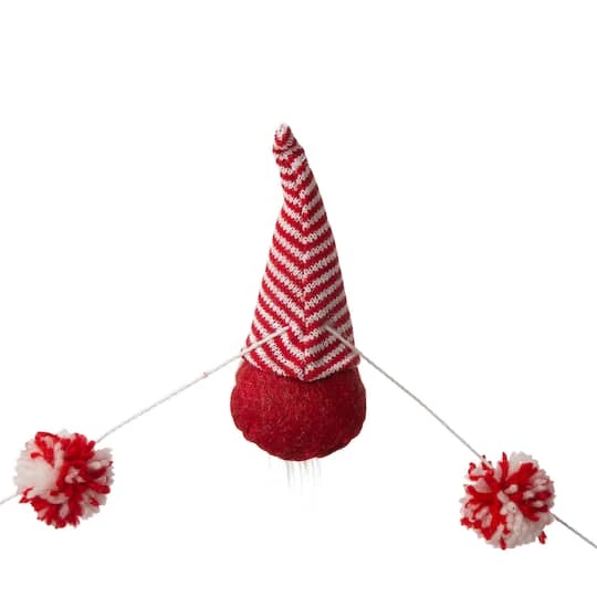 Glitzhome® 6ft. Red & White Fabric Christmas Gnome Garland 9 Glitzhome® 6ft. Red & White Fabric Christmas Gnome Garland - Image 7