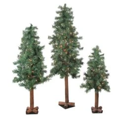 Northlight 3ft., 4ft., & 5ft. Pre-Lit Woodland Alpine Artificial Christmas Tree Set, Clear Lights