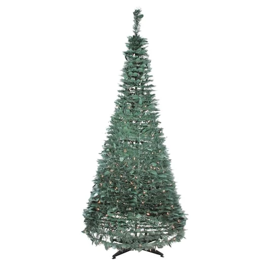 Northlight 6ft. Pre-Lit Slim Green Holly Leaf Pop-Up Artificial Christmas Tree With Clear Lights 4 Northlight 6ft. Pre-Lit Slim Green Holly Leaf Pop-Up Artificial Christmas Tree With Clear Lights - Image 2