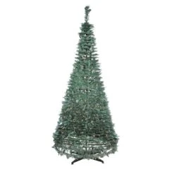Northlight 6ft. Pre-Lit Slim Green Holly Leaf Pop-Up Artificial Christmas Tree With Clear Lights