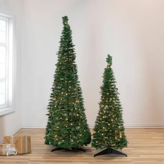 Northlight 6ft. Pre-Lit Slim Green Holly Leaf Pop-Up Artificial Christmas Tree With Clear Lights 7 Northlight 6ft. Pre-Lit Slim Green Holly Leaf Pop-Up Artificial Christmas Tree With Clear Lights - Image 5