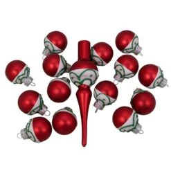 Northlight 15ct. Red Matte Frosted Tree Topper & Ball Ornaments 11 Northlight 15ct. Red Matte Frosted Tree Topper & Ball Ornaments -Northlight Shop D253708S 11