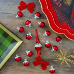 Northlight 15ct. Red Matte Frosted Tree Topper & Ball Ornaments 12 Northlight 15ct. Red Matte Frosted Tree Topper & Ball Ornaments -Northlight Shop D253708S 12