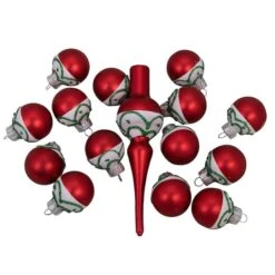 Northlight 15ct. Red Matte Frosted Tree Topper & Ball Ornaments 13 Northlight 15ct. Red Matte Frosted Tree Topper & Ball Ornaments -Northlight Shop D253708S 13