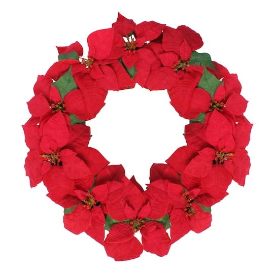 Northlight 24" Red Poinsettia Flower Wreath 3 Northlight 24" Red Poinsettia Flower Wreath