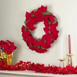 Northlight 24" Red Poinsettia Flower Wreath 10 Northlight 24" Red Poinsettia Flower Wreath -Northlight Shop D253752S 2